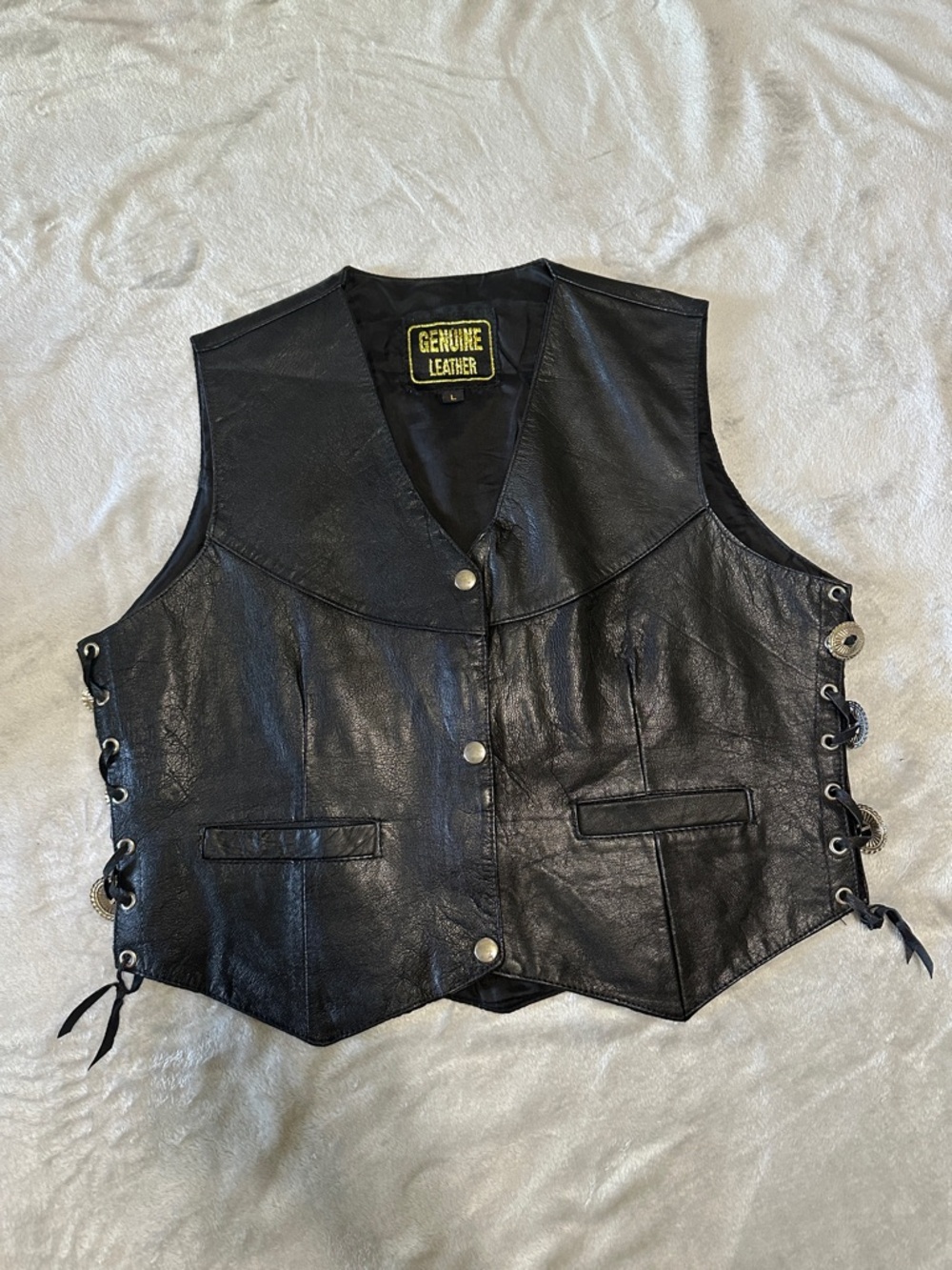 Genuine Leather Black Motorcycle Vest